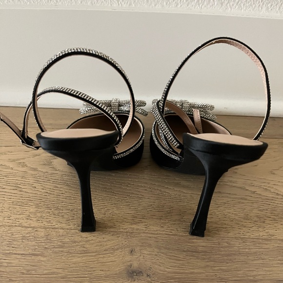 DREAM PAIRS black & rhinestone bow pointed toe ankle strap high heels - Picture 4 of 10